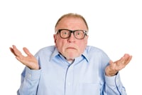 Closeup portrait, dumb clueless senior mature man, arms out asking why whats the problem who cares so what, I dont know. Isolated white background. Negative human emotion facial expression feelings