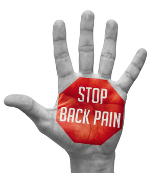 Stop Back Pain Sign Painted - Open Hand Raised, Isolated on White Background.